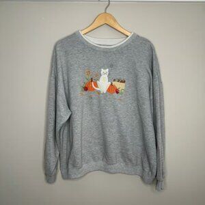 Vintage Bold Spirit Women's XL Cat Pumpkin Embroidered Crewneck